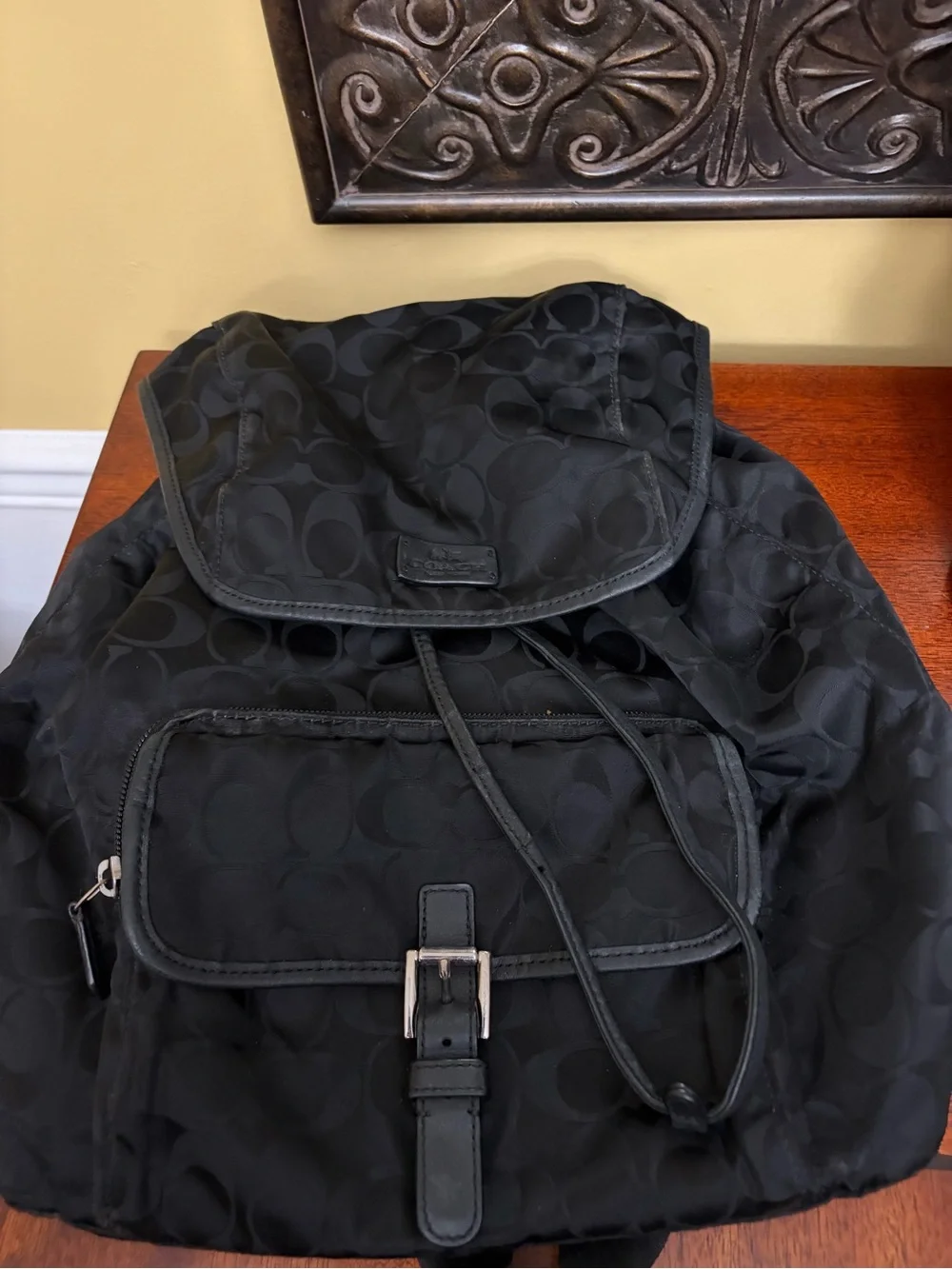 Coach Signature Nylon Backpack Black/Silver F32970